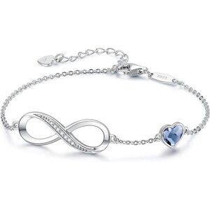 Sterling Silver Infinity Heart Bracelet Women Adjustable Crystal Charm Jewelry